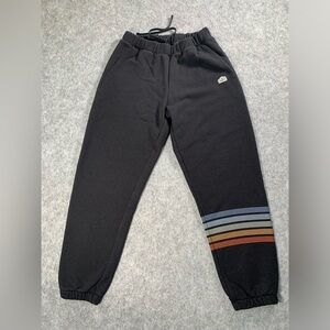 Patagonia Women’s Black Joggers with Blue, Light Blue, Tan & Orange Stripes
